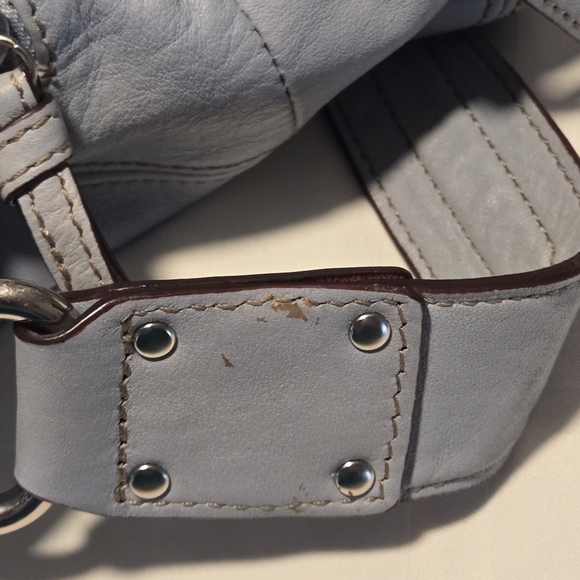 Tignanello Light Blue-Gray Genuine Leather Handbag Outer Zippered Pouch Pockets - Picture 12 of 16